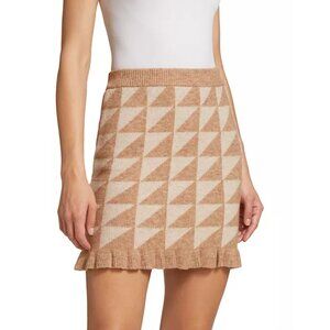 En Saison Blaise Knit Mini Skirt High Waist Flared Hem Taupe White Small